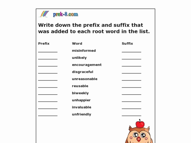 Root Word Worksheets 4th Grade Awesome Prefixes Suffixes and Root Words Worksheet for 4th Grade