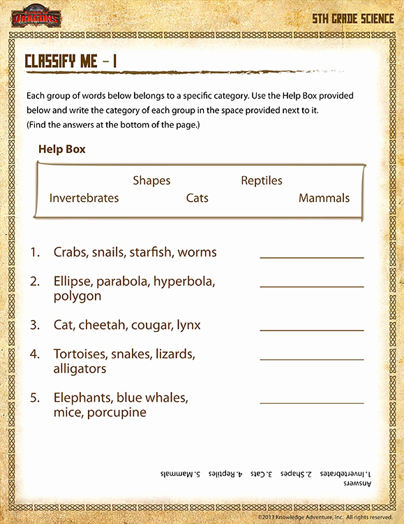 Science Worksheets for 5th Grade Unique Classify Me 1 View – 5th Grade Science Worksheet