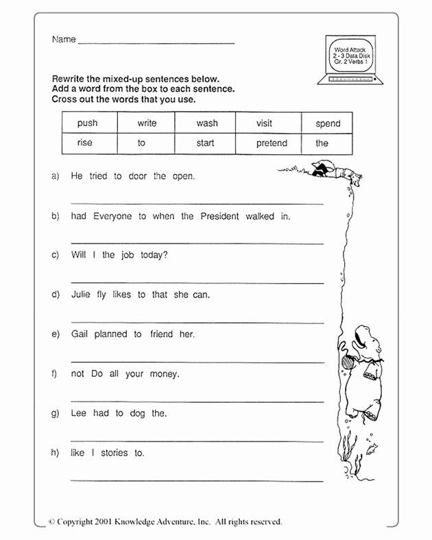 Scrambled Sentences Worksheets 2nd Grade Lovely Verb attack Jumbled Sentences – Fun 2nd Grade Worksheet