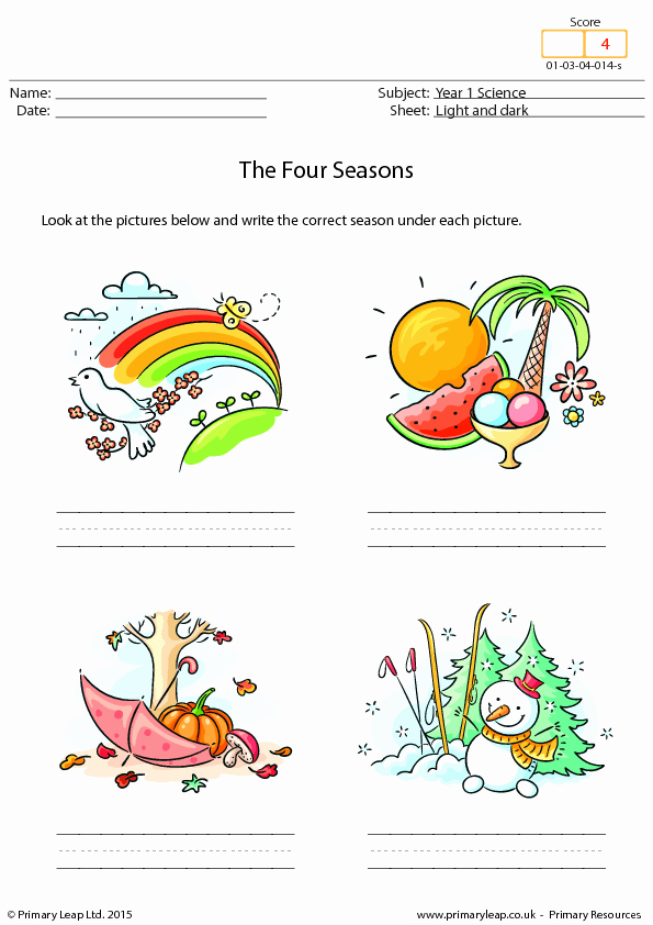 Seasons Worksheets for First Grade New Writing the Four Seasons