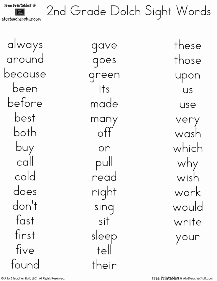 Second Grade Spelling Worksheets Unique Printable Dolch Word Lists
