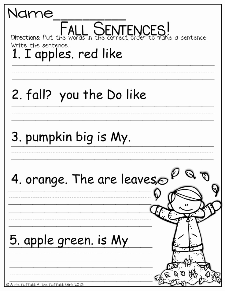 Sentence Worksheets for First Grade Awesome 8 Best Of Kindergarten Sentence Worksheets