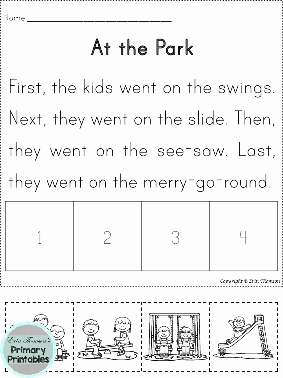 Sequencing Story Worksheets Unique 4 Part Sequencing Story at the Park First Next then