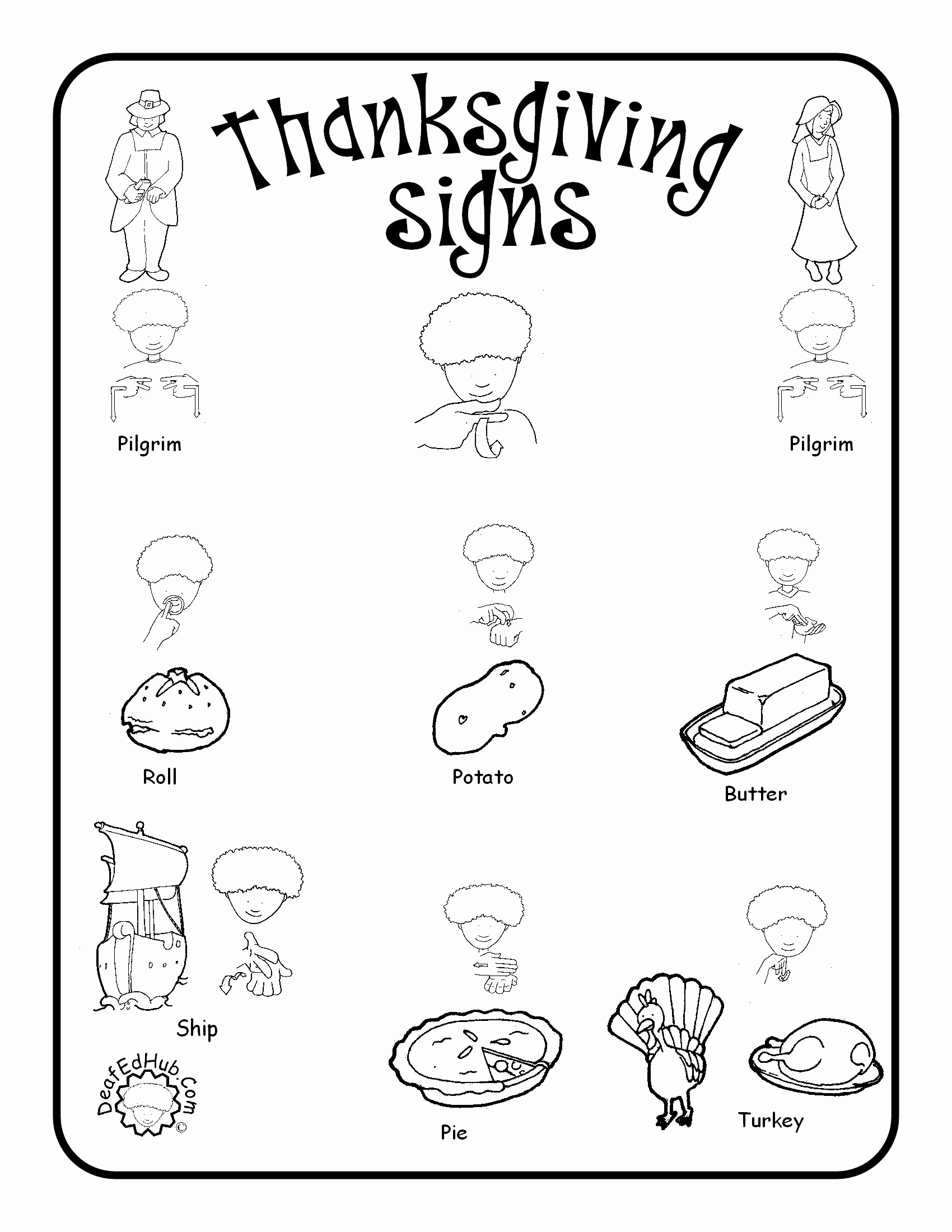 Sign Language Printable Worksheets Luxury Thanksgiving Sign Language Words