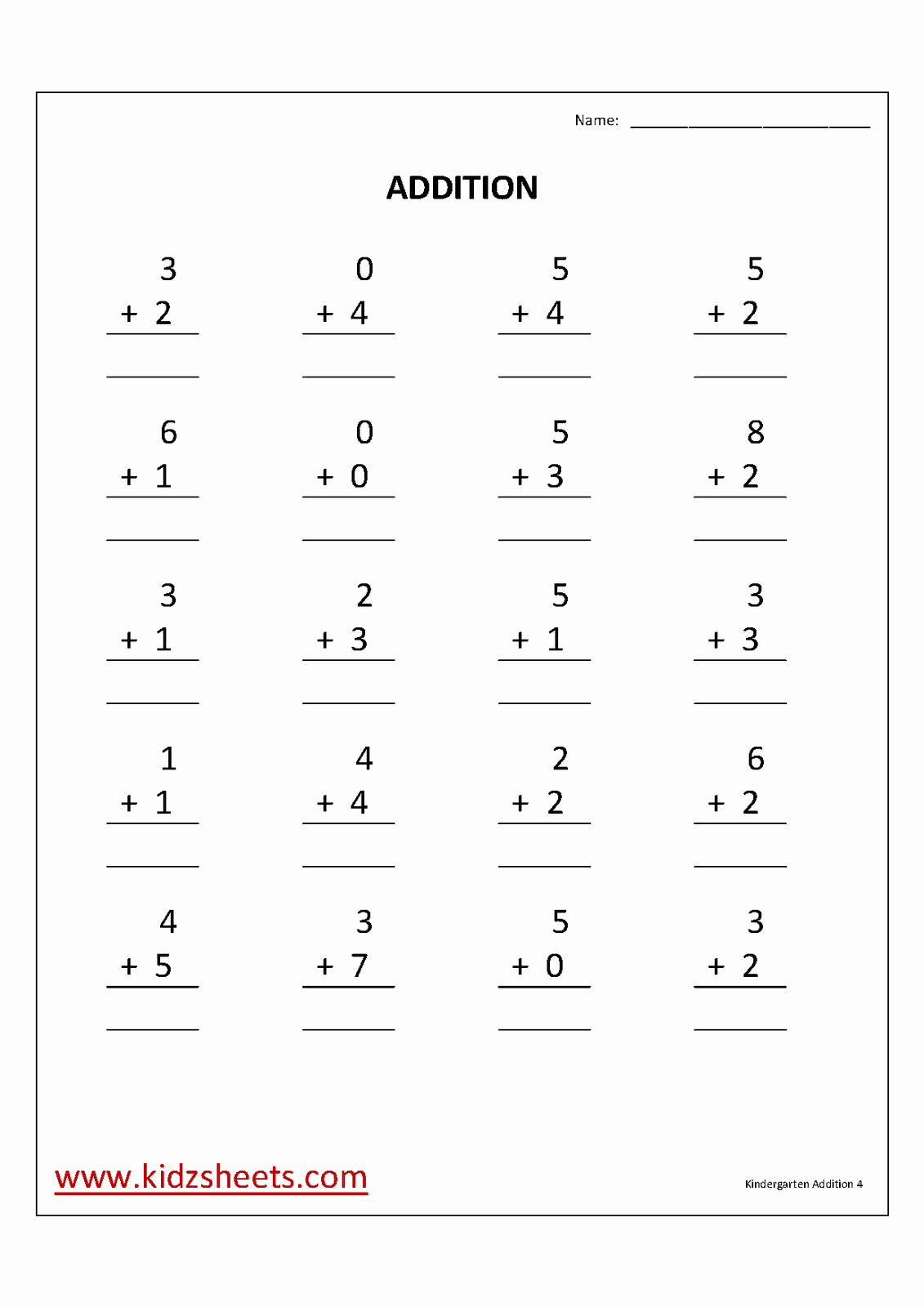 Simple Addition Worksheets for Kindergarten Inspirational Kidz Worksheets Kindergarten Addition Worksheet4