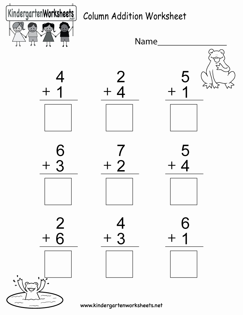 Simple Addition Worksheets for Kindergarten New Column Addition Worksheet Free Kindergarten Math