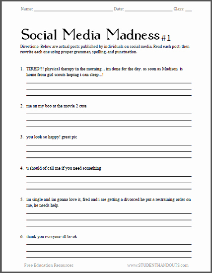 Social Media Madness Worksheet Elegant social Media Madness Worksheets