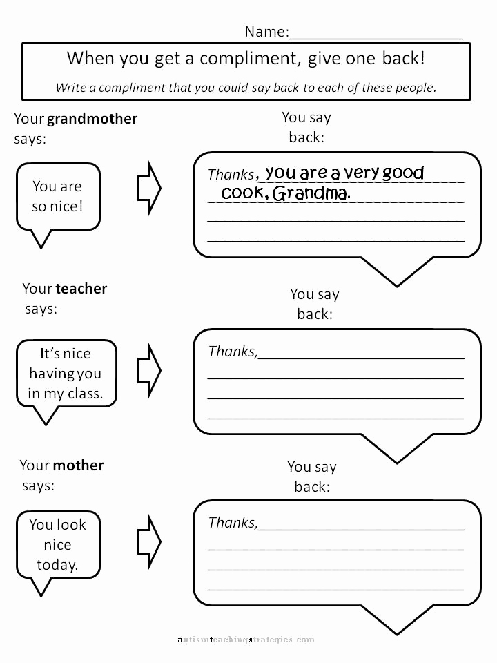 Social Skills Activities Worksheets Elegant Helping Kids with asperger’s to Give Pliments