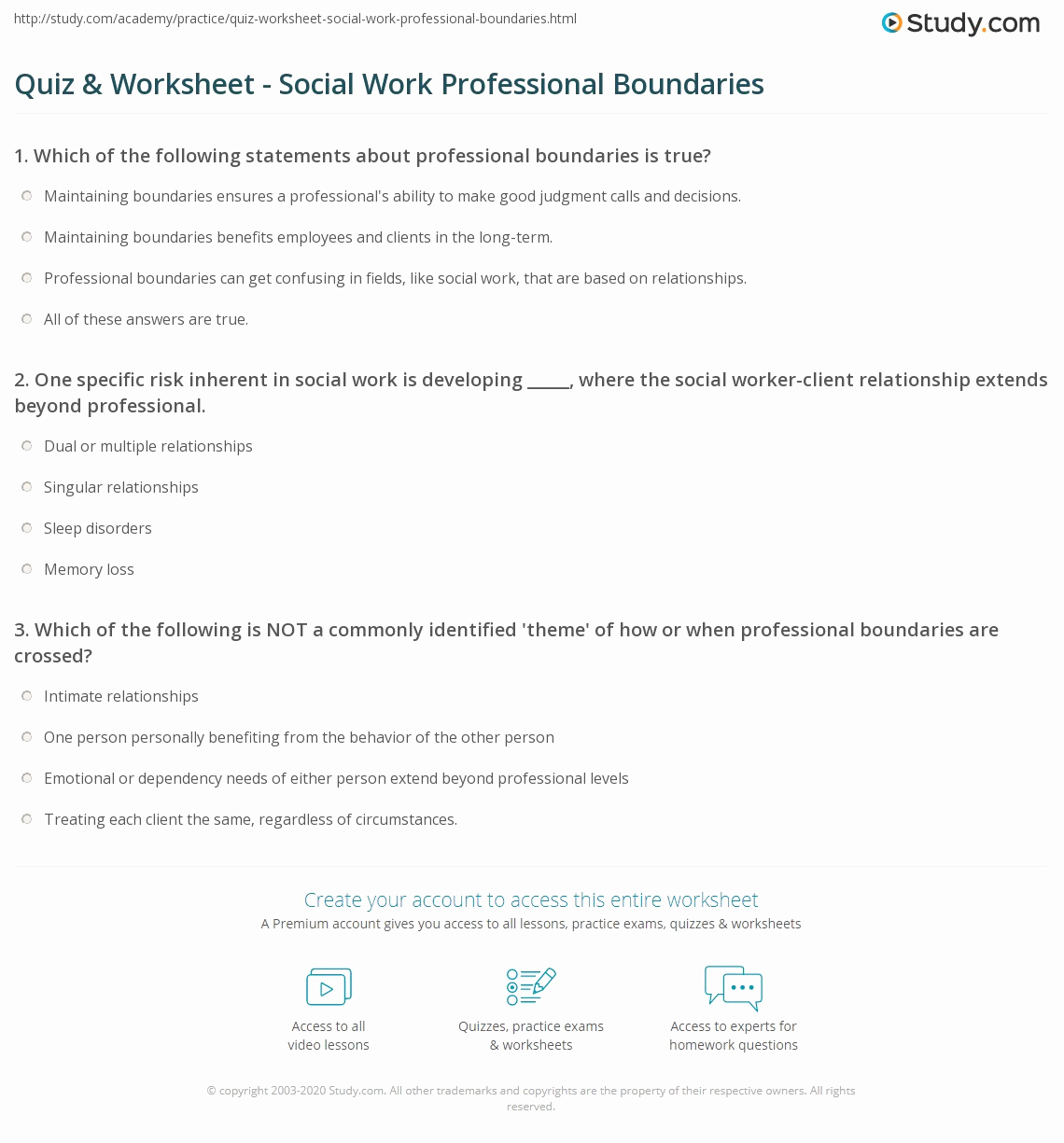 Social Work Worksheets Fresh Quiz &amp; Worksheet social Work Professional Boundaries
