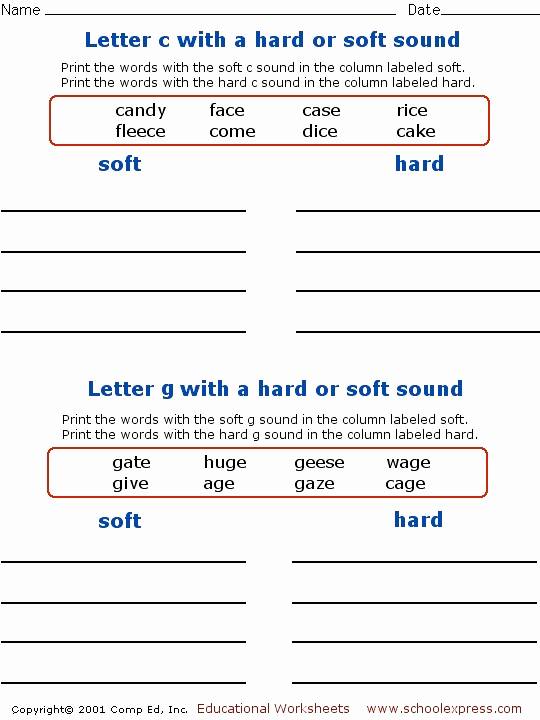 Soft C and G Worksheets Elegant Hard and soft C and G Worksheet for 2nd 3rd Grade