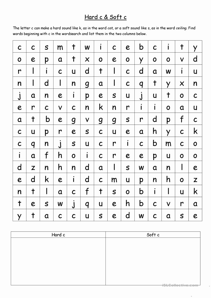 Soft C Words Worksheets Elegant Hard C soft C Wordsearch Worksheet Free Esl Printable