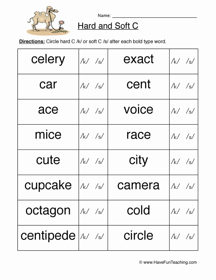 Soft C Words Worksheets Unique Hard soft C Worksheet 1