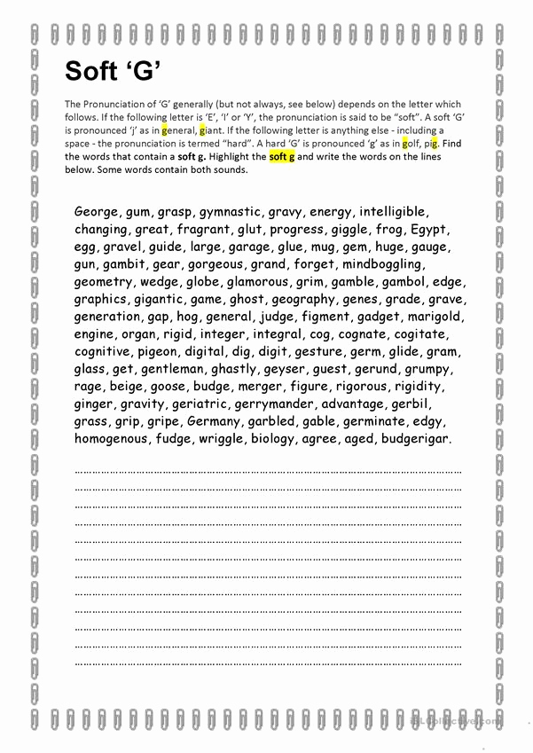 Soft G Worksheet Fresh soft G English Esl Worksheets for Distance Learning and