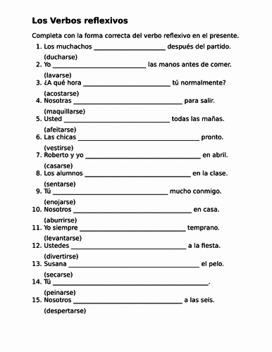 Spanish Reflexive Verbs Worksheet Printable Elegant Verbos Reflexivos Spanish Reflexive Verbs Worksheet 2