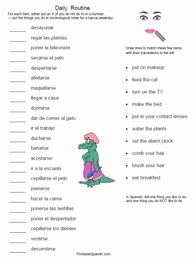 Spanish Reflexive Verbs Worksheet Printable New Printable Spanish Freebie Of the Day Daily Routine