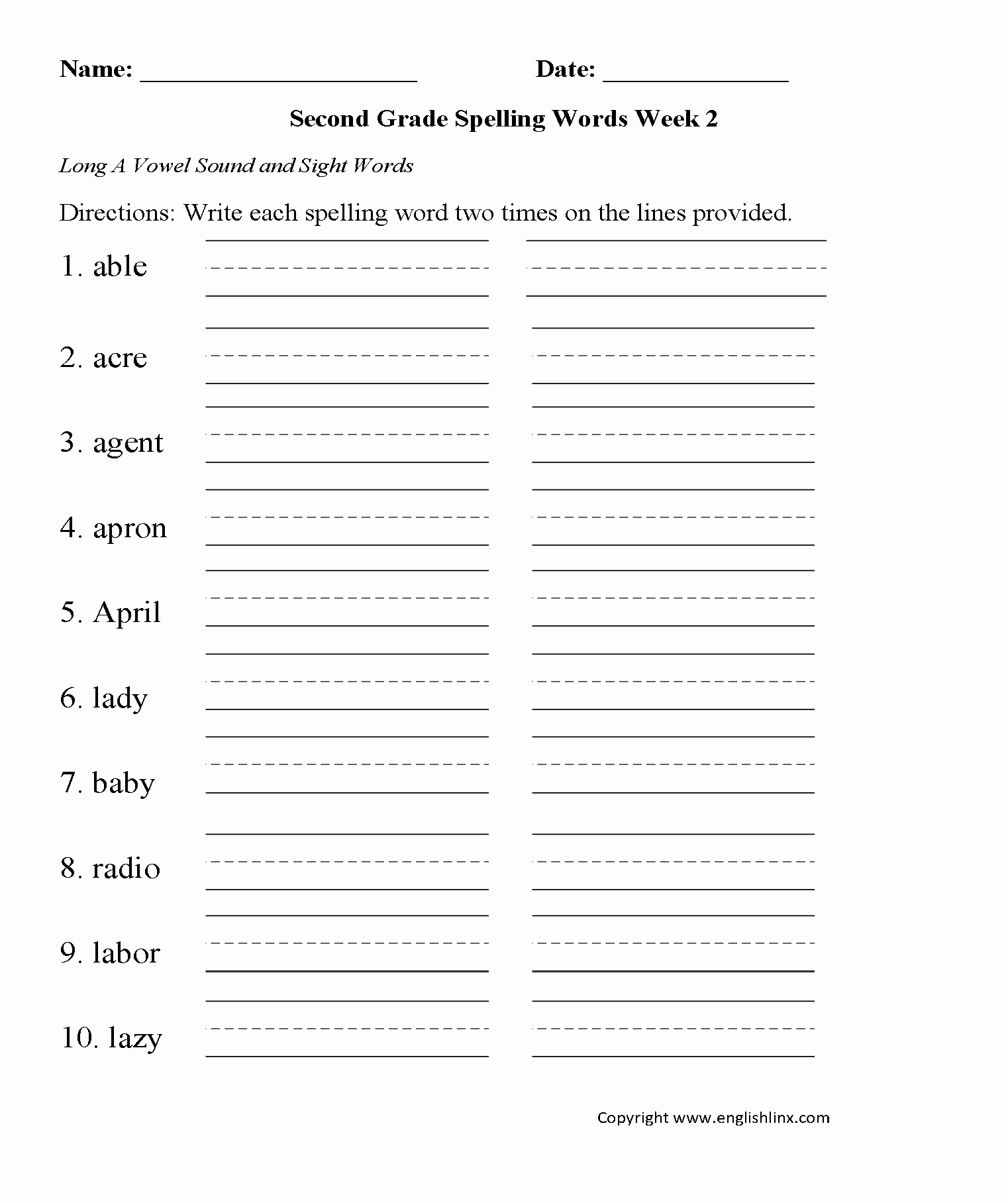 Spelling Worksheets 2nd Graders New Spelling Worksheets