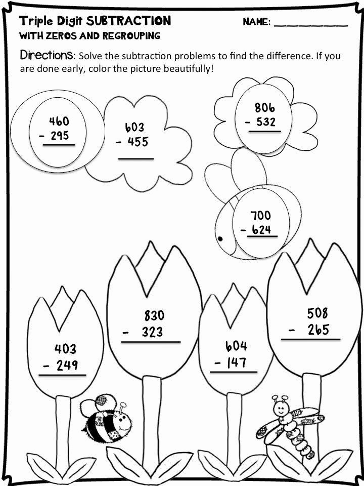 Subtraction with Regrouping Coloring Worksheets Beautiful Subtraction with Regrouping Coloring Worksheets