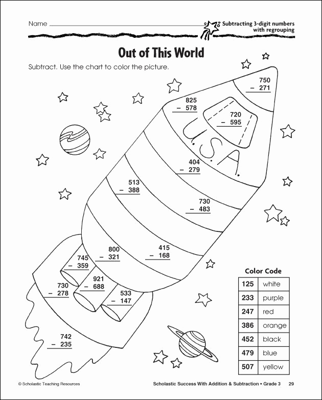 Subtraction with Regrouping Coloring Worksheets Luxury 27 Helpful Subtraction Colors by Number