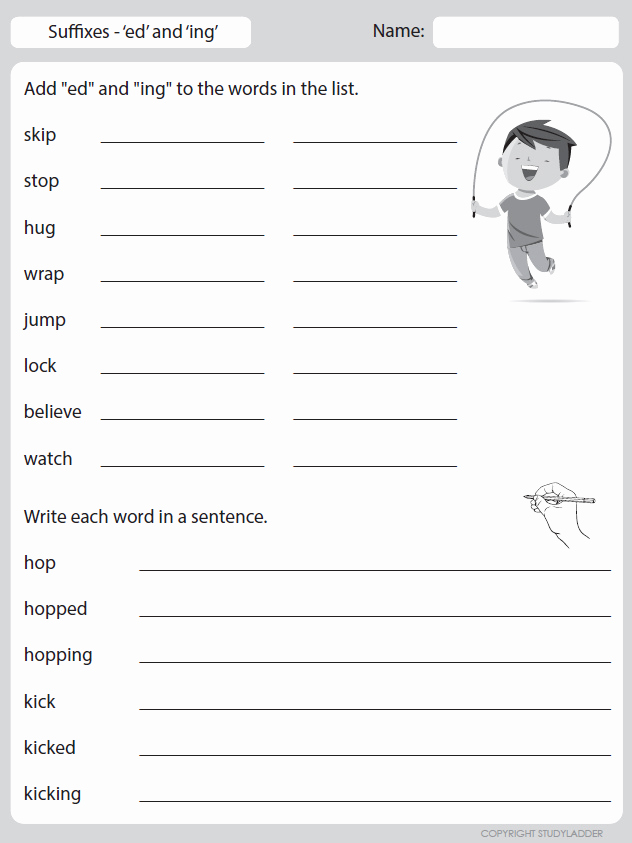 Suffix Ed Worksheets Awesome Suffixes Ed and Ing Studyladder Interactive