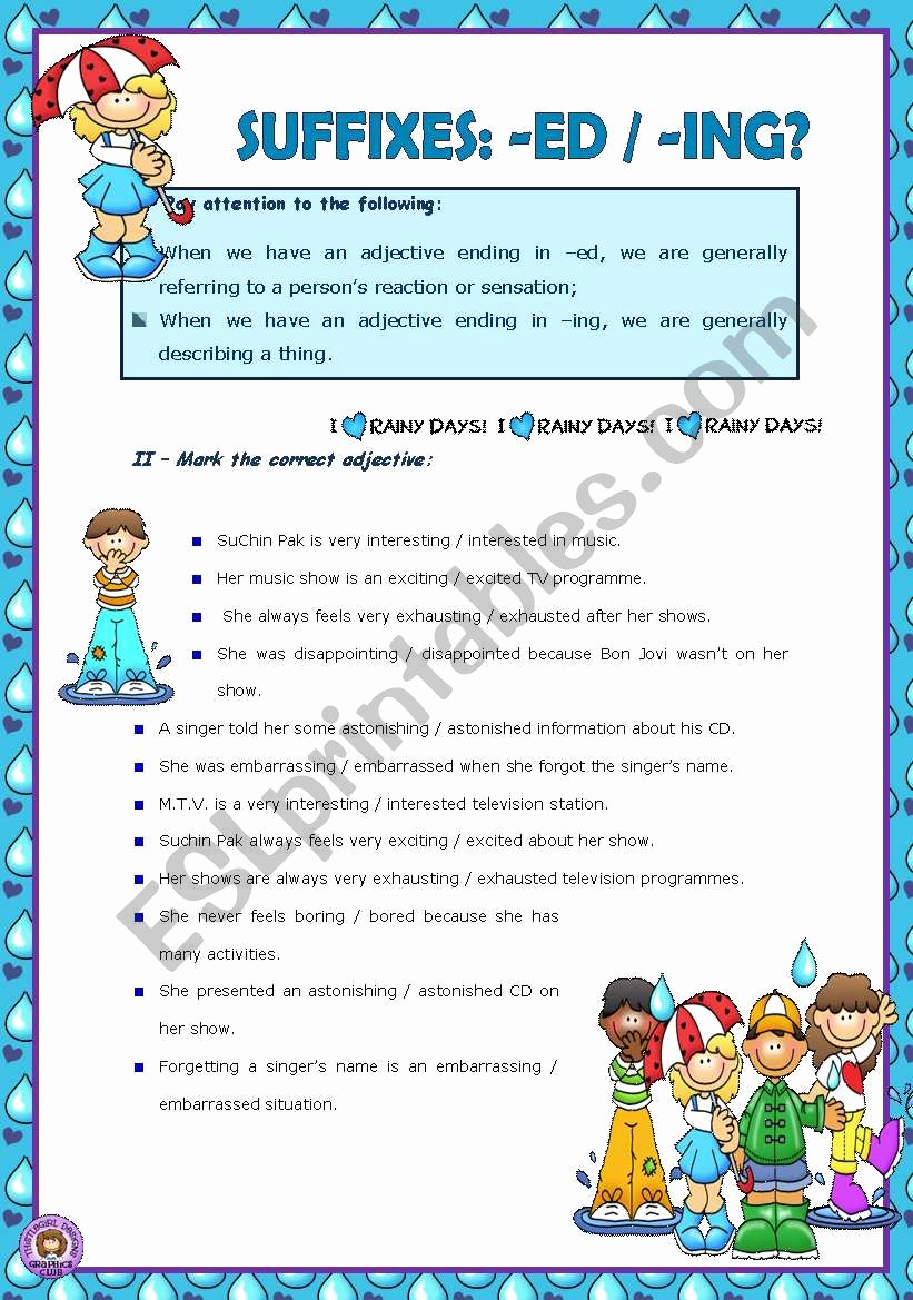 Suffix Ed Worksheets Lovely Suffixes Ed Ing Esl Worksheet by Vanda51