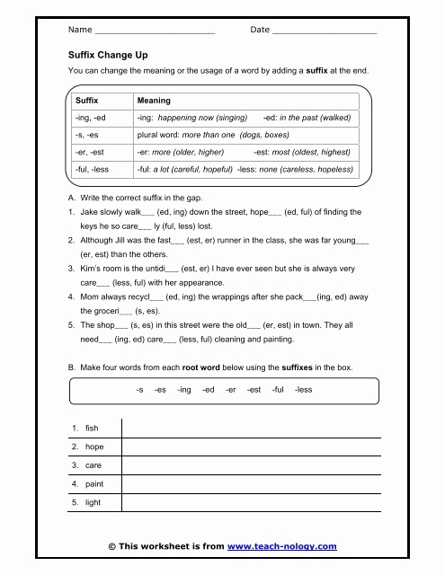 Suffix Worksheets 4th Grade Beautiful 4th Grade Suffixes Er and Worksheets Steve