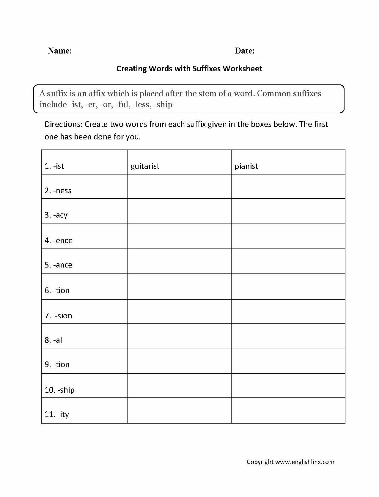 Suffix Worksheets 4th Grade Inspirational Creating Words with Suffixes Worksheets