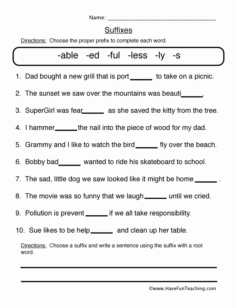 Suffix Worksheets for 4th Grade Awesome Suffix Fill In the Blank Worksheet