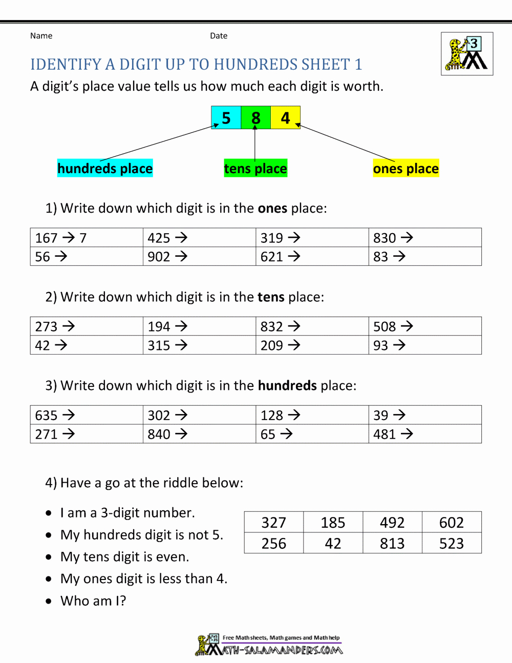 Summary Worksheets 2nd Grade Awesome Numbers Place Value Worksheets