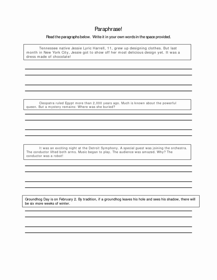 Summary Worksheets Middle School Lovely Page 1 Paraphrase Worksheetcx