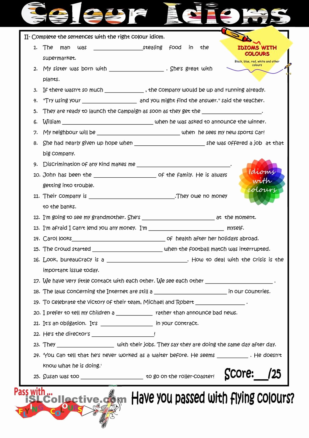 Super Teacher Worksheets Idioms Unique Colour Idioms