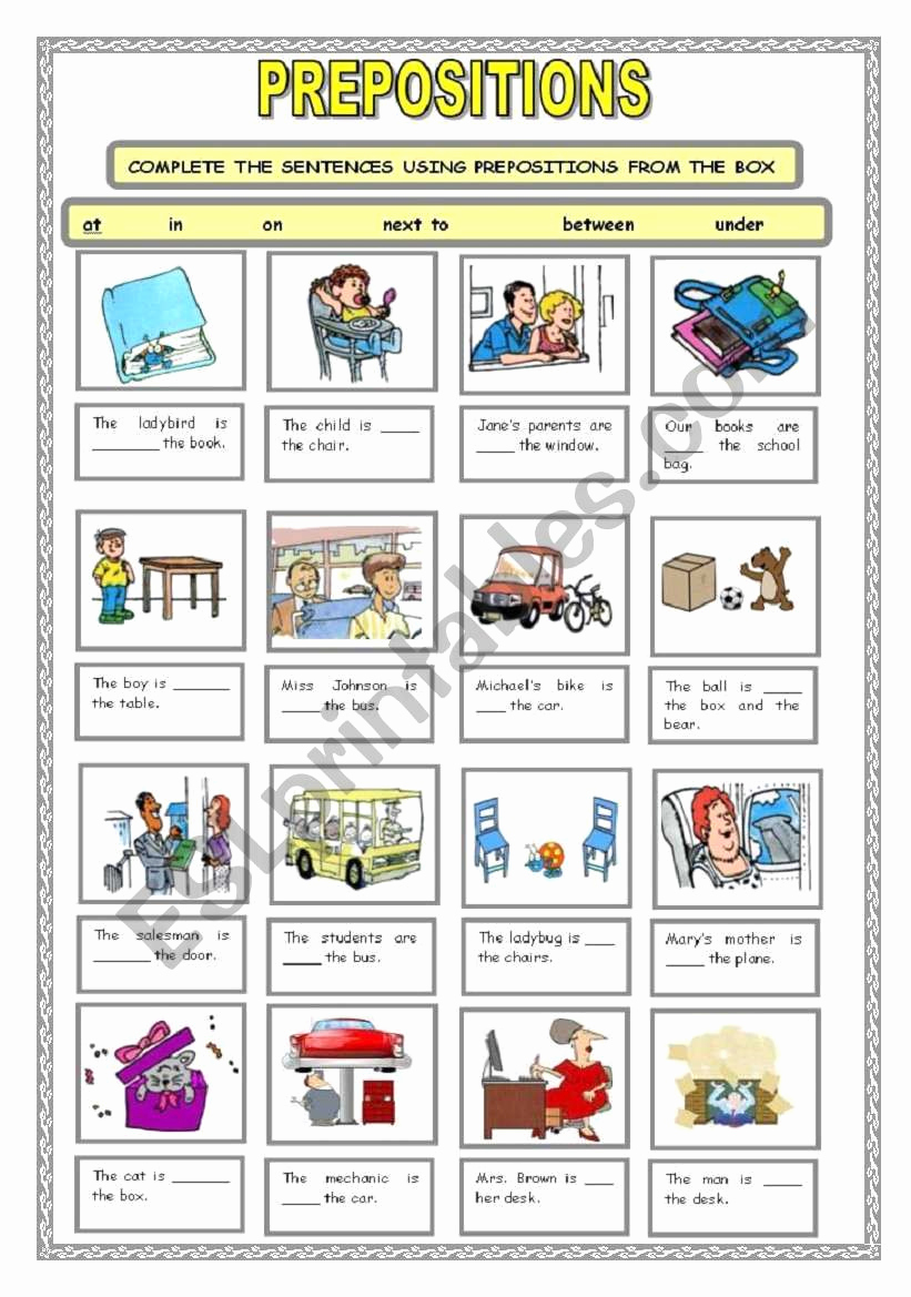 Super Teacher Worksheets Prepositions New Prepositions Of Place Esl Worksheet by Vdike