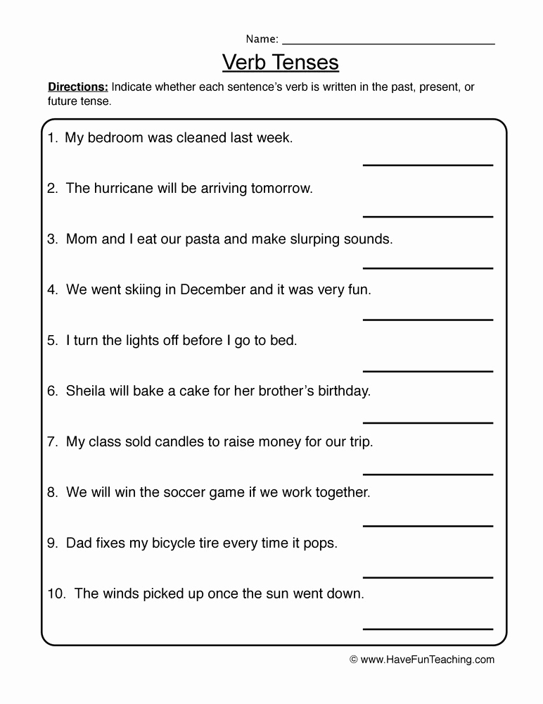 Tenses Worksheets for Grade 6 Awesome Identifying Verb Tenses Worksheet • Have Fun Teaching