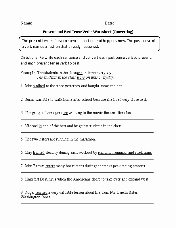 Tenses Worksheets for Grade 6 Lovely Converting Present to Past Verb Tenses Worksheet