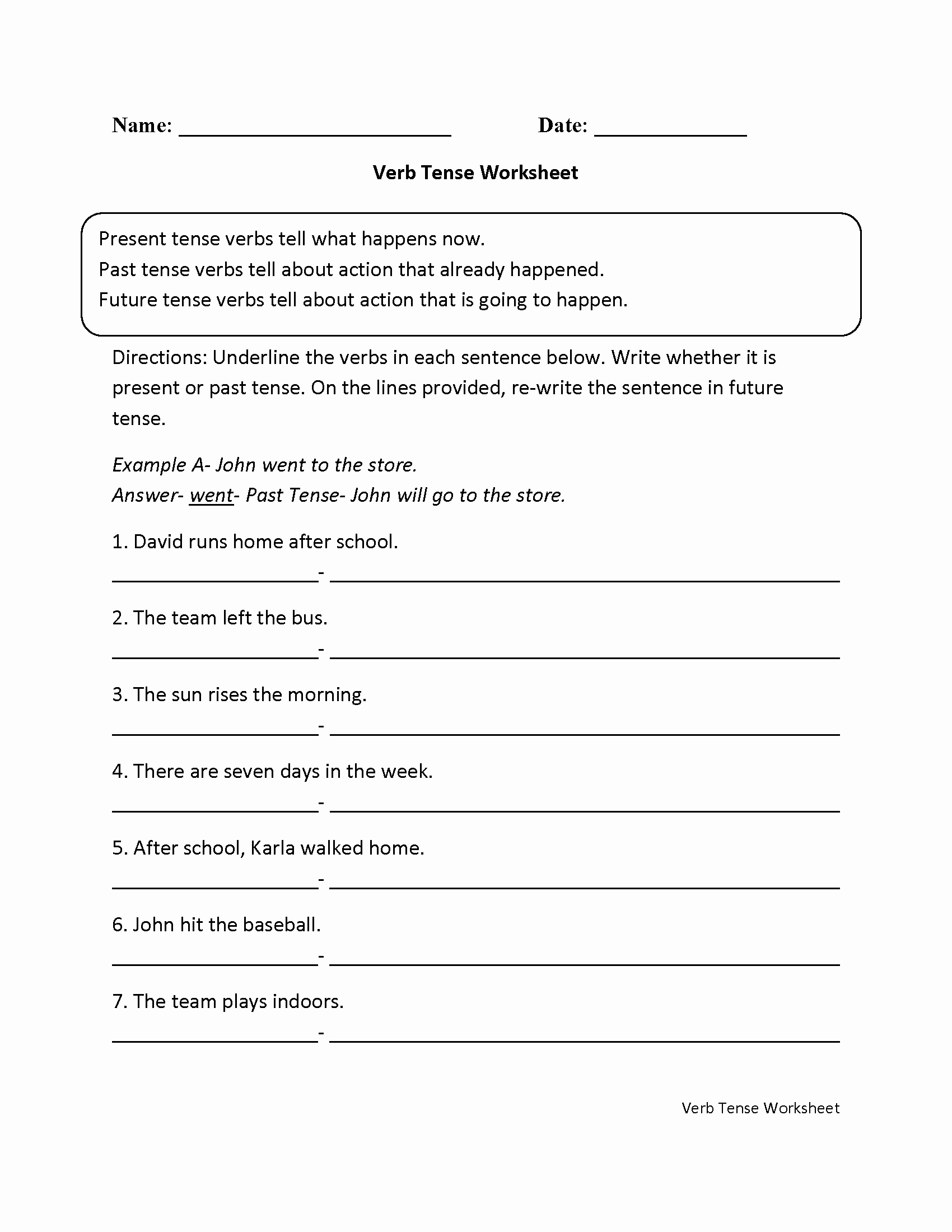 Tenses Worksheet For Grade 3 Pdf