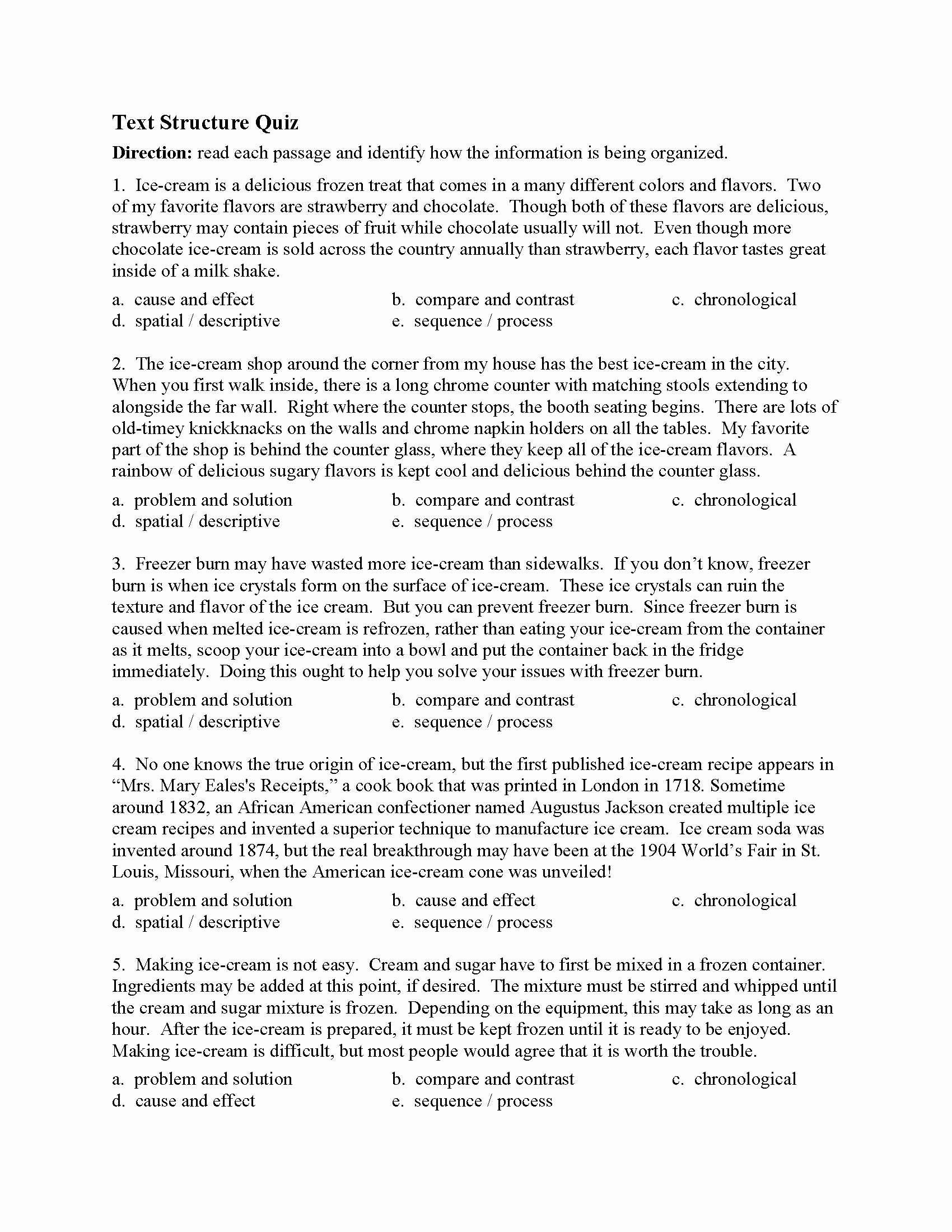 Text Structure Practice Worksheets Lovely Text Structure Quiz 1
