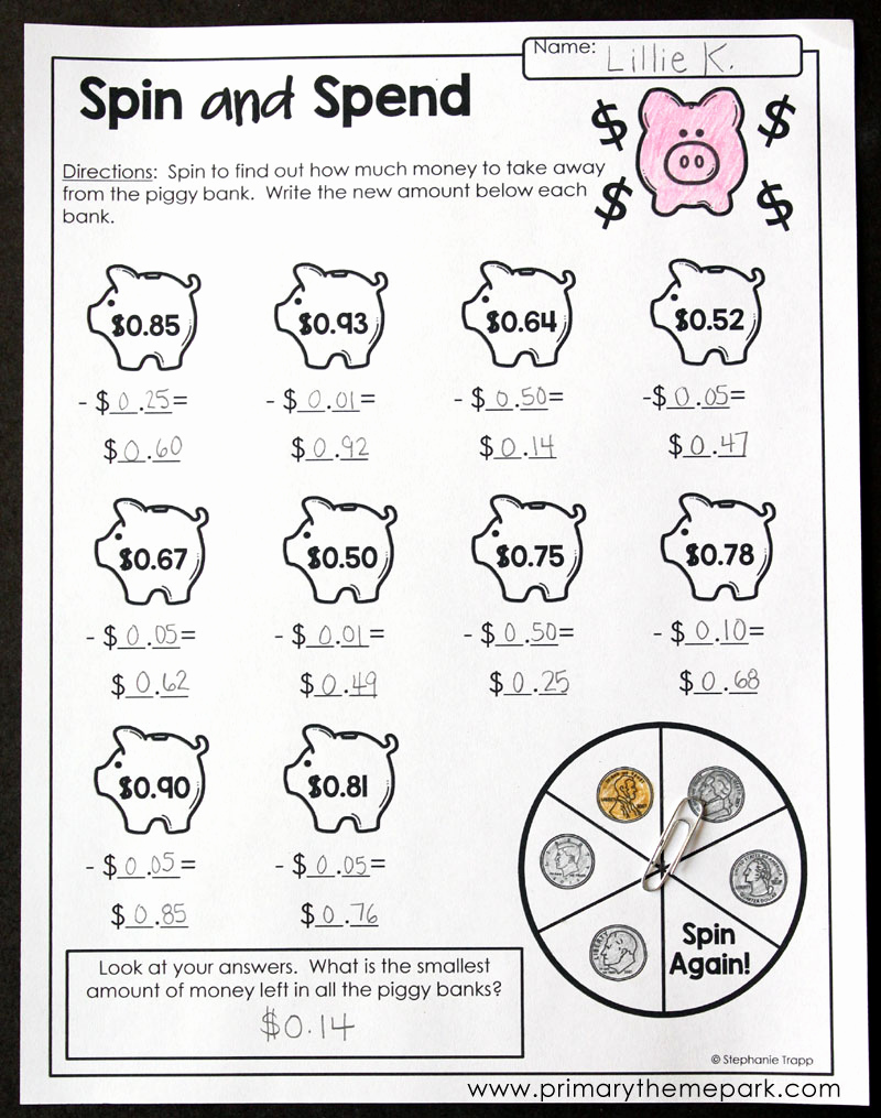 Theme Worksheets 2nd Grade Beautiful Money Activities for Second Grade Primary theme Park