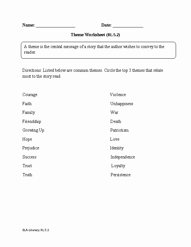 Theme Worksheets 5th Grade Lovely 5th Grade Mon Core