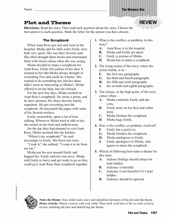 Theme Worksheets 5th Grade Luxury Plot and theme the Memory Box Worksheet for 4th 5th