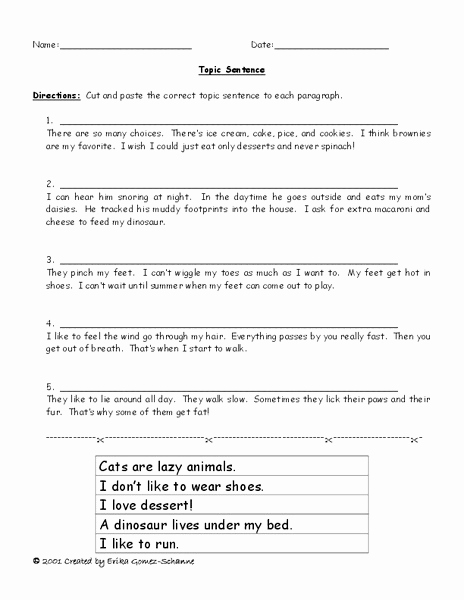 Topic Sentence Worksheets 5th Grade Luxury topic Sentence Worksheet for 4th 5th Grade