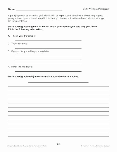 Topic Sentence Worksheets 5th Grade Unique topic Sentence Worksheets 5th Grade Paragraphs with