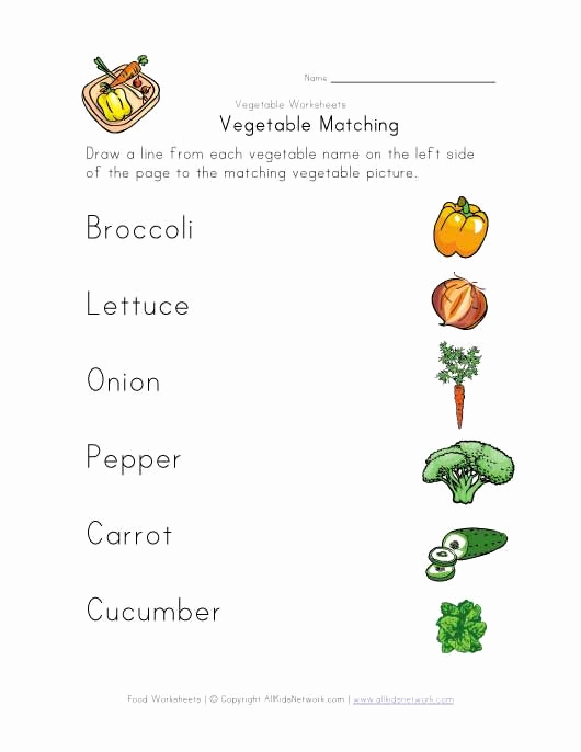 Vegetable Worksheets for Preschool Best Of Ve Able Matching Worksheet