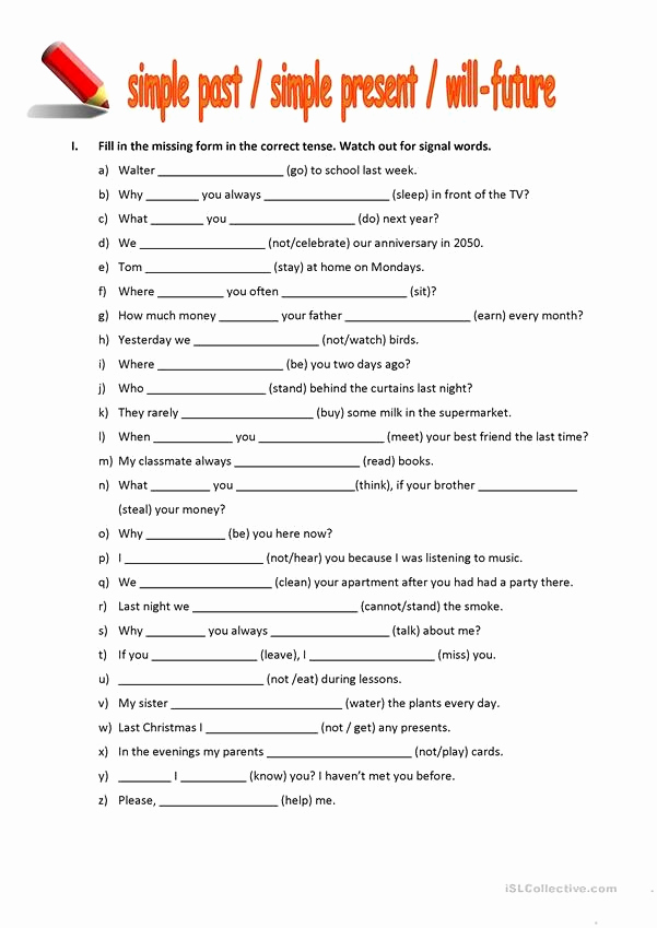 Verb Tense Worksheets Middle School Best Of 20 Verb Tense Worksheets 