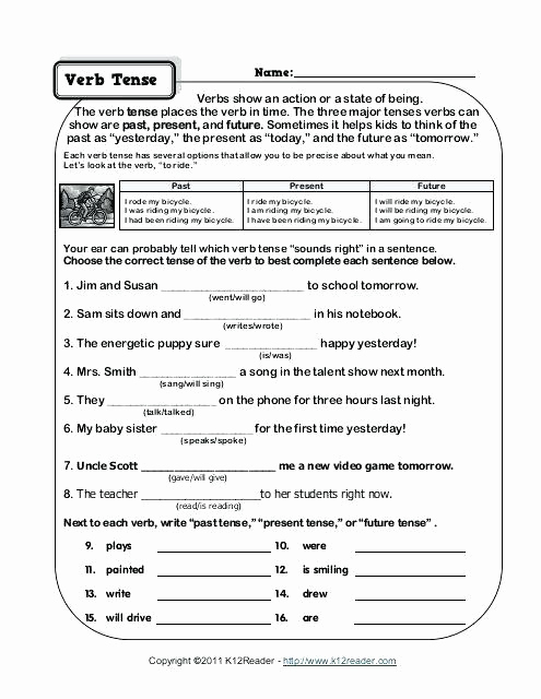 Verb Tense Worksheets Middle School Fresh Verb Tense Worksheets Middle School Grammar Exercises