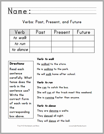 Verbs Past Present Future Worksheet Awesome Verbs Past Present Future Five Free Printable Ela