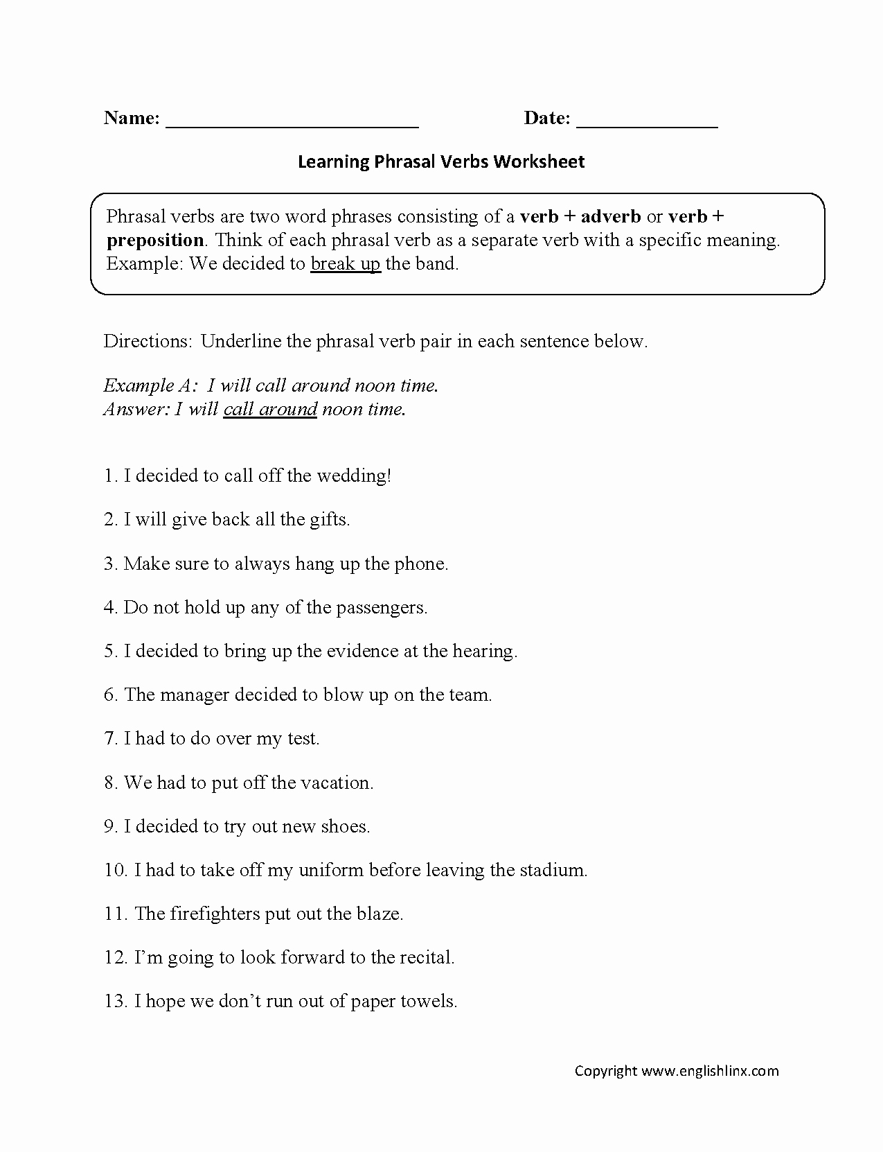 Verbs Worksheets for Middle School Inspirational Englishlinx