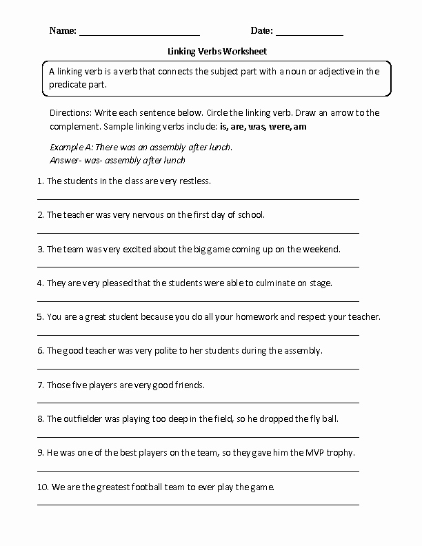 Verbs Worksheets for Middle School New Circling Linking Verbs Worksheet