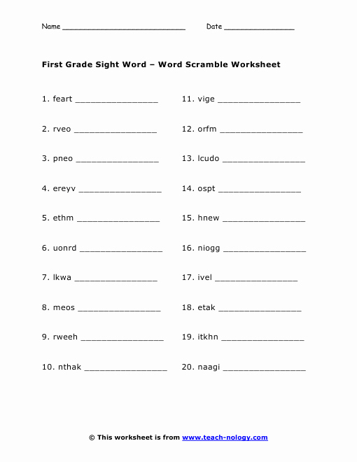 Vocabulary Worksheets for 1st Graders Best Of Sight Word Worksheet