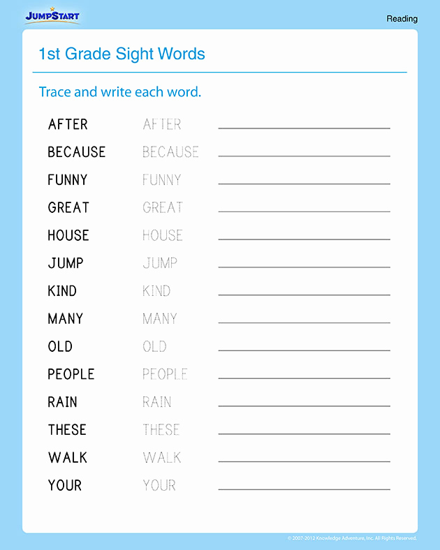 Vocabulary Worksheets for 1st Graders Elegant Sight Words – Printable Worksheets for 1st Graders – Jumpstart