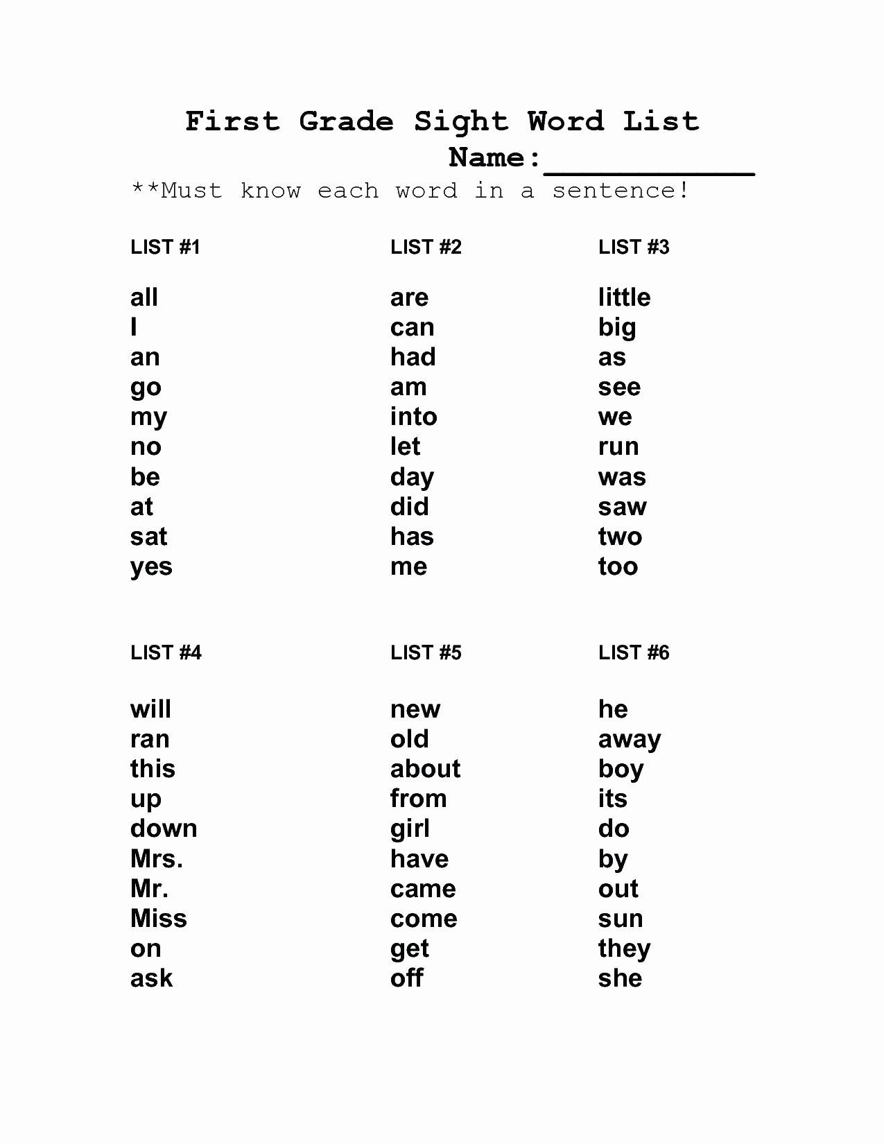 Vocabulary Worksheets for 1st Graders Fresh 1st Grade Worksheet Sight Words to Educations 1st Grade