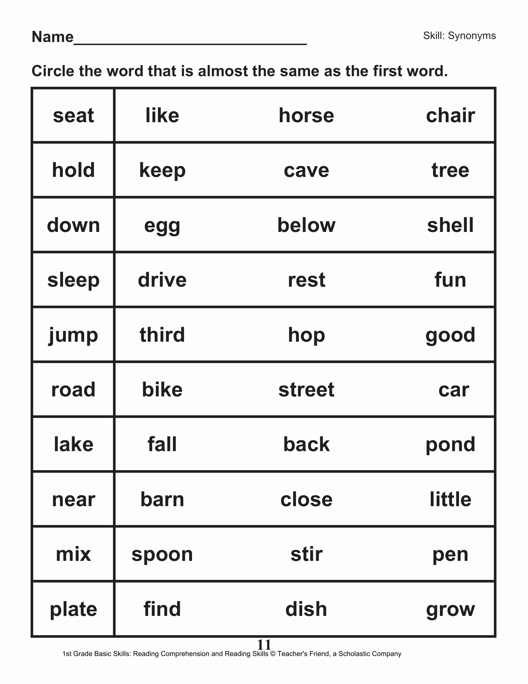 Vocabulary Worksheets for 1st Graders Lovely 40 Scholastic 1st Grade Reading Prehension Skills